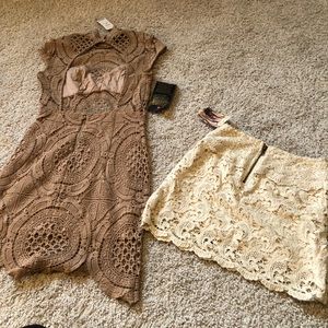 Bebe tan dress
Urban Outfitters cream lace skirt NWT